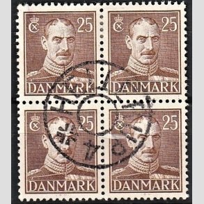 FRIMRKER DANMARK | 1942-44 - AFA 277 - Chr. X 25 re brun i Fire-blok - Pragt Stemplet 