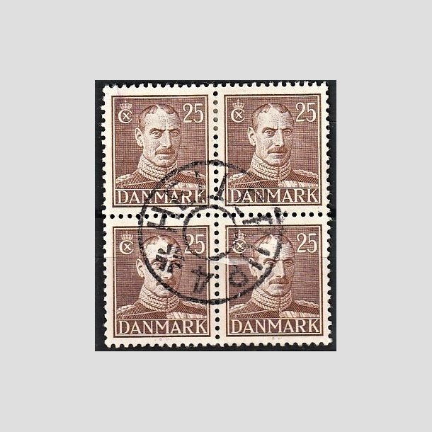 FRIMRKER DANMARK | 1942-44 - AFA 277 - Chr. X 25 re brun i Fire-blok - Pragt Stemplet "HELLERUP"