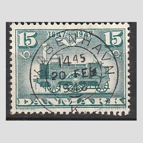 FRIM�RKER DANMARK | 1947 - AFA 302 - Danske jernbane 100 �r - 15 �re bl�gr�n - Pragt Stemplet