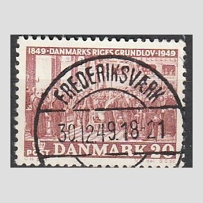 FRIM�RKER DANMARK | 1949 - AFA 315 - Grundloven 100 �r - 20 �re r�dbrun - Pragt Stemplet 