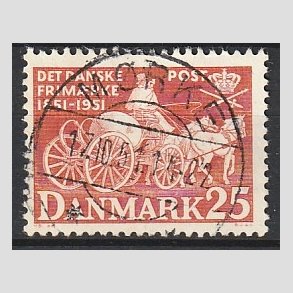 FRIM�RKER DANMARK | 1951 - AFA 332 - F�rste frim�rker 100 �r, 25 �re brunr�d - Pragt Stemplet