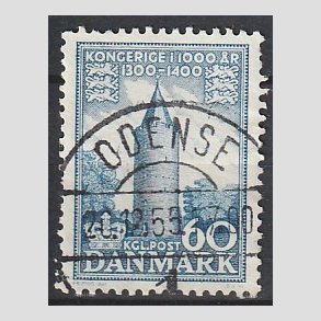 FRIM�RKER DANMARK | 1953-56 - AFA 350 - Kongeriget 1000 �r - 60 �re bl� - Pragt Stemplet Odense