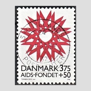 FRIMRKER DANMARK | 1996 - AFA 1130 - AIDS-Fondet - 3,75 Kr. + 50 re rd/sort - Pragt Stemplet
