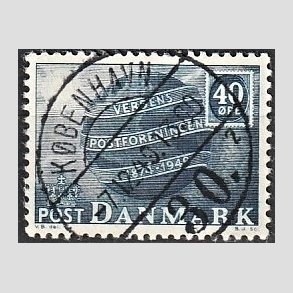 FRIM�RKER DANMARK | 1949 - AFA 316 - Verdenspostforeningen 75 �r - 40 �re bl� - Pragt Stemplet