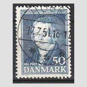 FRIM�RKER DANMARK | 1951 - AFA 330 - Hans Christian �rsted - 50 �re bl� - Lux Stemplet