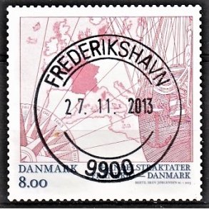 FRIM�RKER DANMARK | 2013 - AFA 1760 - Handelstraktater - 8,00 Kr. flerfarvet - Pragt Stemplet Frederikshavn