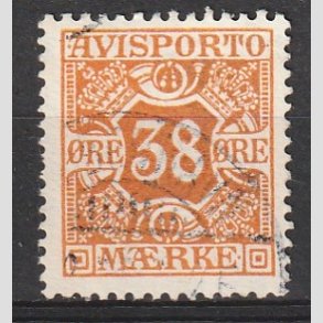 FRIMRKER DANMARK | 1914 - AFA 18 - 38 re orange Avisporto, vandmrke IV kors - Stemplet