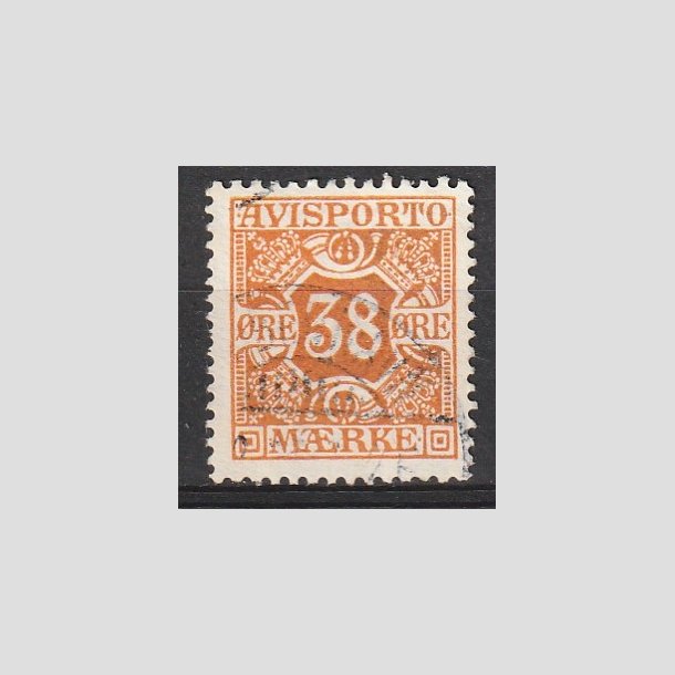 FRIMRKER DANMARK | 1914 - AFA 18 - 38 re orange Avisporto, vandmrke IV kors - Stemplet