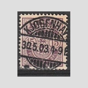 FRIM�RKER DANMARK | 1901-02 - AFA 38 - 15 �re gr�lilla - Pragt Stemplet 