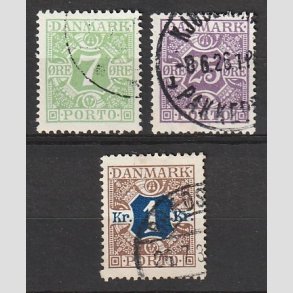 FRIMRKER DANMARK | 1926-27 - AFA 17,18,19 - 7 og 25 re + 1 Kr. - Stemplet