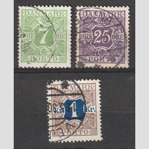 FRIMRKER DANMARK | 1926-27 - AFA 17,18,19 - 7 og 25 re + 1 Kr. - Stemplet
