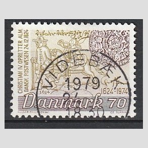 FRIM�RKER DANMARK | 1974 - AFA 580 - Danske Postv�sen 350 �r - 70 �re brun/oliven - Lux Stemplet Videb�k