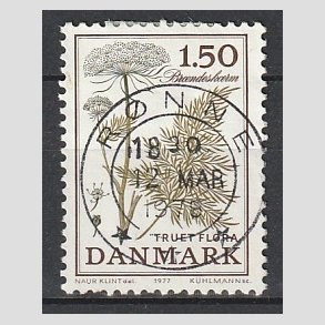 FRIM�RKER DANMARK | 1977 - AFA 650 - Truet flora - 1,50 Kr. lysgr�n/brun - Pragt Stemplet