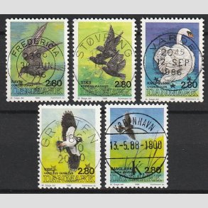FRIM�RKER DANMARK | 1986 - AFA 864-868 - Danske fugle - 2,80 Kr. flerfarvet i komplet s�t - Pragt Stemplet