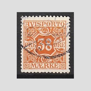 FRIMRKER DANMARK | 1914 - AFA 18 - 38 re orange Avisporto, vandmrke IV kors - Stemplet