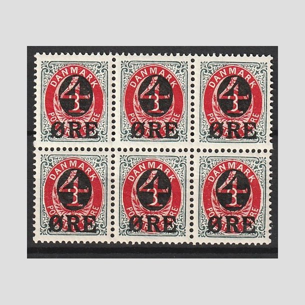 FRIMRKER DANMARK | 1904 - AFA 40 - 4/8 re gr/rd provisorier i 6-blok - Postfrisk