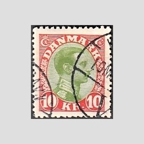 FRIMRKER DANMARK | 1927-28 - AFA 177 - Chr. X 10 Kr. rd/grn - Stemplet