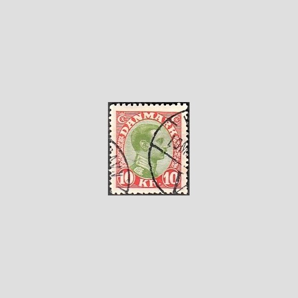 FRIMRKER DANMARK | 1927-28 - AFA 177 - Chr. X 10 Kr. rd/grn - Stemplet