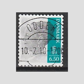 FRIMRKER DANMARK | 2010 - AFA 1607E - Dronning Margrethe II - 6,50 Kr. gr/blgrn - Pragt Stemplet