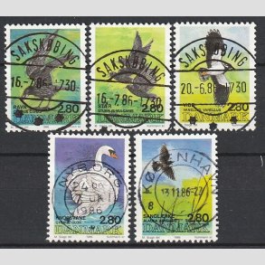 FRIM�RKER DANMARK | 1986 - AFA 864-868 - Danske fugle - 2,80 Kr. flerfarvet i komplet s�t - Lux Stemplet