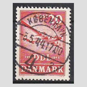 FRIM�RKER DANMARK | 1943 - AFA 282 - Danske Luftfartselskab 25 �r - 20 �re r�d - Pragt Stemplet