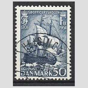 FRIM�RKER DANMARK | 1951 - AFA 329 - S�officerskolen 250 �r - 50 �re bl� - Pragt Stemplet
