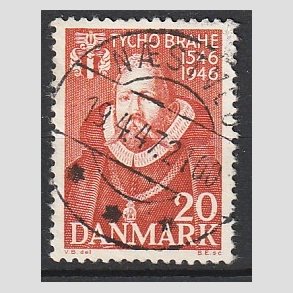 FRIM�RKER DANMARK | 1946 - AFA 298 - Tycho Brahe - 20 �re brunr�d - Pragt Stemplet N�stved