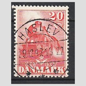 FRIM�RKER DANMARK | 1947 - AFA 303 - Danske jernbane 100 �r - 20 �re r�d - Lux Stemplet Haslev