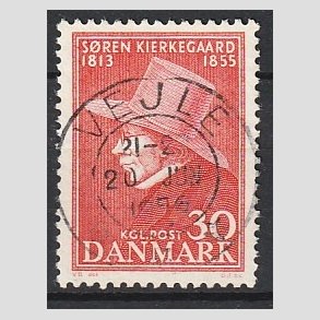 FRIM�RKER DANMARK | 1955 - AFA 365 - S�ren Kierkeghaard - 30 �re r�d - Pragt Stemplet Vejle