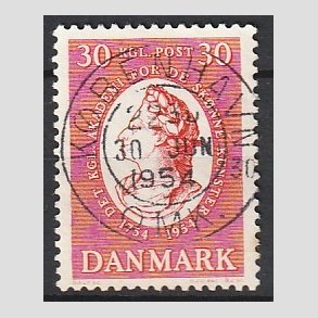FRIM�RKER DANMARK | 1954 - AFA 357 - Kunstakademiet 200 �r - 30 �re r�d - Pragt Stemplet K�benhavn