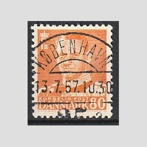 FRIMRKER DANMARK | 1952-53 - AFA 341 - Fr. IX 80 re orange - Pragt Stemplet