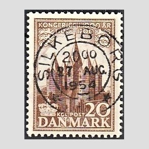 FRIM�RKER DANMARK | 1953-56 - AFA 348 - Kongeriget 1000 �r - 20 �re brun - Pragt Stemplet Silkeborg