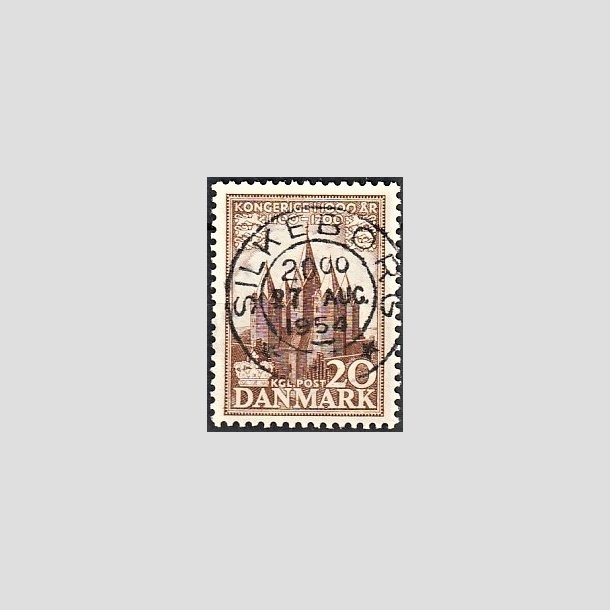 FRIMRKER DANMARK | 1953-56 - AFA 348 - Kongeriget 1000 r - 20 re brun - Pragt Stemplet Silkeborg