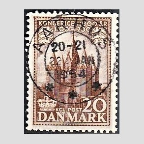 FRIM�RKER DANMARK | 1953-56 - AFA 348 - Kongeriget 1000 �r - 20 �re brun - Pragt Stemplet Aarhus