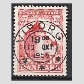 FRIM�RKER DANMARK | 1953-56 - AFA 349 - Kongeriget 1000 �r - 30 �re r�d - Pragt Stemplet Viborg