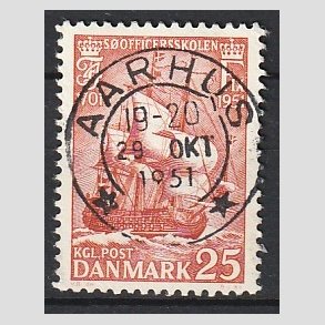 FRIM�RKER DANMARK | 1951 - AFA 328 - S�officerskolen 250 �r - 25 �re brunr�d - Pragt Stemplet 