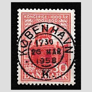 FRIM�RKER DANMARK | 1953-56 - AFA 354 - Kongeriget 1000 �r - 30 �re r�d - Pragt Stemplet