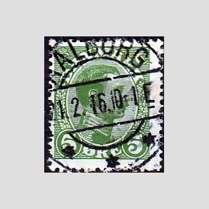 FRIMRKER DANMARK | 1913 - AFA 68 - Chr. X 5 re grn - Pragt Stemplet Aalborg