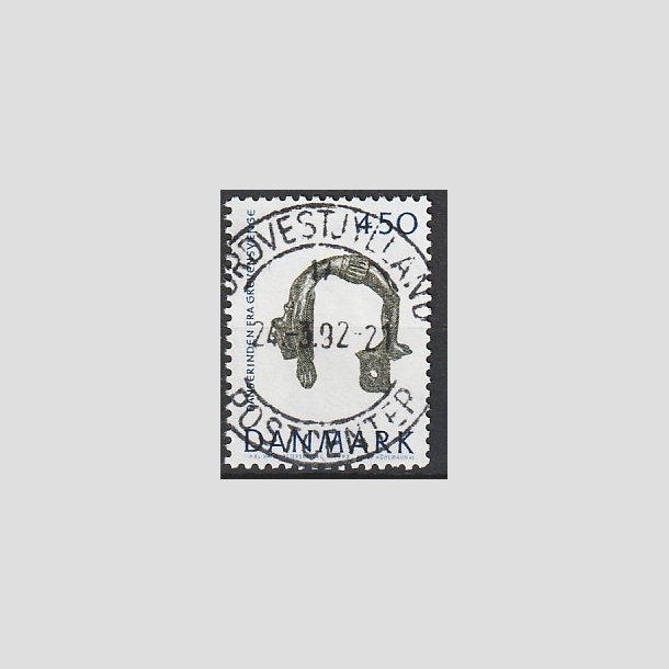 FRIMRKER DANMARK | 1992 - AFA 1008 - Nationalmuseets samlinger - 4,50 Kr. bl/grn - Lux Stemplet