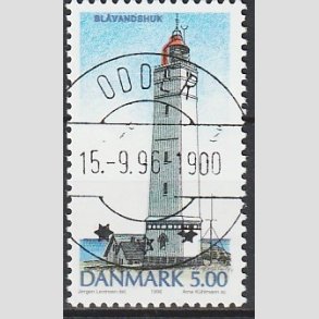 FRIM�RKER DANMARK | 1996 - AFA 1125 - Danske Fyrt�rne - 5,00 Kr. flerfarvet - Pragt Stemplet Odder