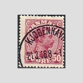 FRIMRKER DANMARK | 1913 - AFA 74 - Chr. X 50 re vinrd - Pragt Stemplet 