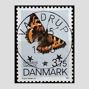 FRIM�RKER DANMARK | 1993 - AFA 1037 - Sommerfugle - 3,75 Kr. flerfarvet - Pragt Stemplet
