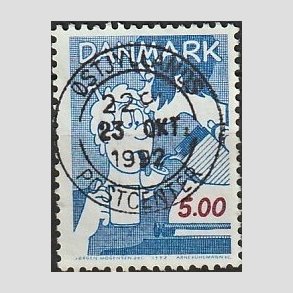 FRIM�RKER DANMARK | 1992 - AFA 1031 - Danske tegneseriefigurer - 5,00 Kr. bl�/r�d - Pragt Stemplet