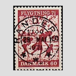 FRIM�RKER DANMARK | 1971 - AFA 511 - Flygtning 71 - 60 �re brunkarmin - Pragt Stemplet