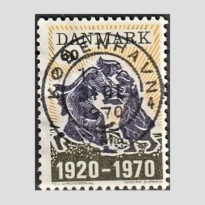 FRIM�RKER DANMARK | 1970 - AFA 499 - Nordslesvigs genforening 50 �r - 60 �re m�rkgr�/violet/gul - Pragt Stemplet