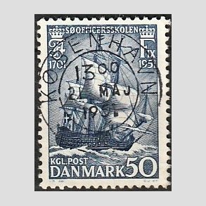FRIM�RKER DANMARK | 1951 - AFA 329 - S�officerskolen 250 �r - 50 �re bl� - Pragt Stemplet