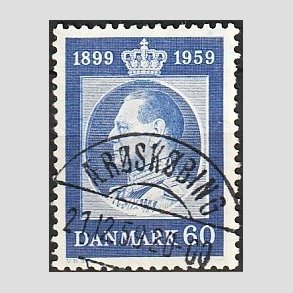 FRIM�RKER DANMARK | 1959 - AFA 376 - Frederik IX 60 �r - 60 �re bl� - Pragt Stemplet
