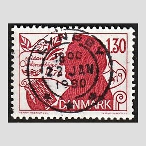 FRIM�RKER DANMARK | 1979 - AFA 690 - Adam Oehlenschl�ger - 1,30 Kr. r�d - Pragt Stemplet Lyngby