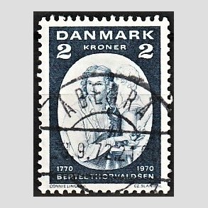FRIM�RKER DANMARK | 1970 - AFA 508 - Bertel Thorvaldsen - 2 Kr. bl� - Lux Stemplet