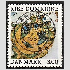 FRIM�RKER DANMARK | 1987 - AFA 879 - Ribe Domkirke - 3,00 Kr. flerfarvet - Pragt Stemplet